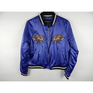 Forever 21+ Sukajan Embroidered Floral Bomber Jacket Purple 0X Women's D114